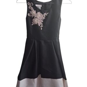 Elegant Black and White Kids Dress with Floral Embroidery